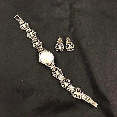.185. Marcasite Watch and Earrings Set