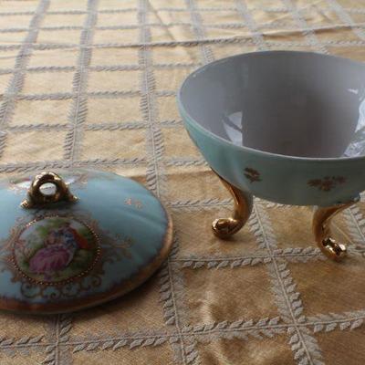 Lot #1: Vintage Hand Painted Ceramic 3-Leg Dish w/ Lid