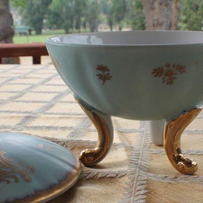 Lot #1: Vintage Hand Painted Ceramic 3-Leg Dish w/ Lid
