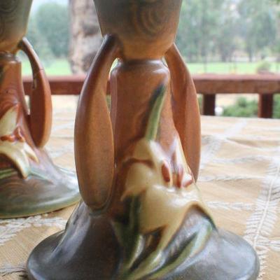 Lot #15: Pair of ROSEVILLEâ„¢ Candle Holders (one shows damage)