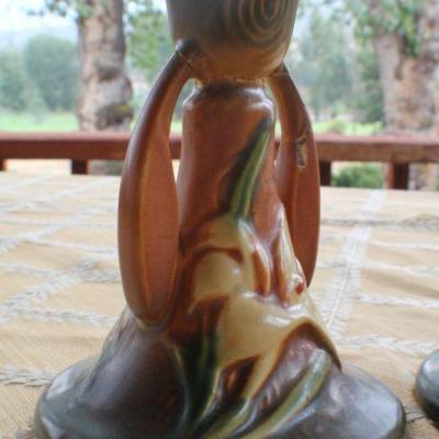 Lot #15: Pair of ROSEVILLEâ„¢ Candle Holders (one shows damage)