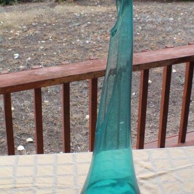 Lot #20: Mid Century Tall Clear Blue Deco Glass Vase