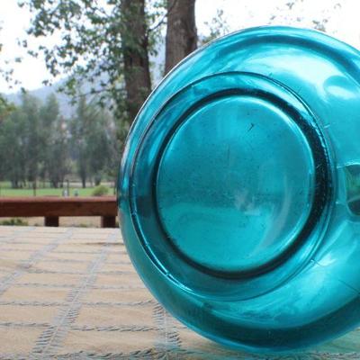 Lot #20: Mid Century Tall Clear Blue Deco Glass Vase