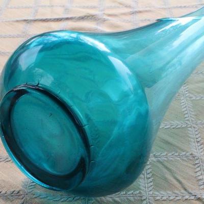 Lot #20: Mid Century Tall Clear Blue Deco Glass Vase