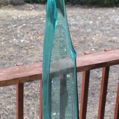 Lot #20: Mid Century Tall Clear Blue Deco Glass Vase