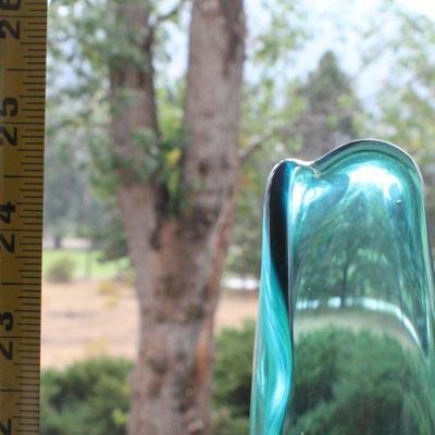 Lot #20: Mid Century Tall Clear Blue Deco Glass Vase