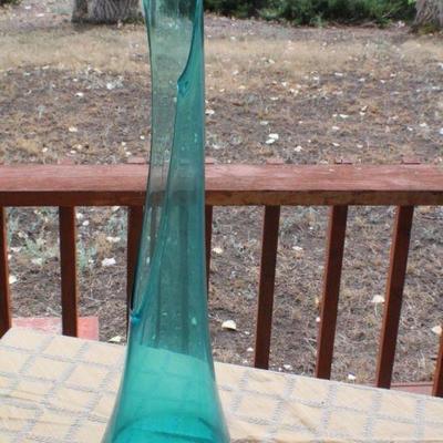 Lot #20: Mid Century Tall Clear Blue Deco Glass Vase