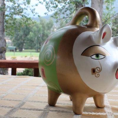 Lot #27: Vintage 1970's Hand Painted Piggy Bank MEXICO Collectible