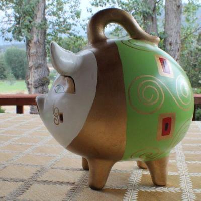 Lot #27: Vintage 1970's Hand Painted Piggy Bank MEXICO Collectible