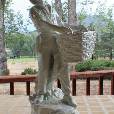 Lot #28: Vintage MARWALâ„¢ White ChalkWare Sculpture of Man w/ Harvest Basket