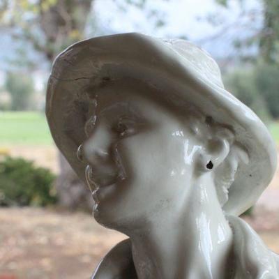 Lot #28: Vintage MARWALâ„¢ White ChalkWare Sculpture of Man w/ Harvest Basket