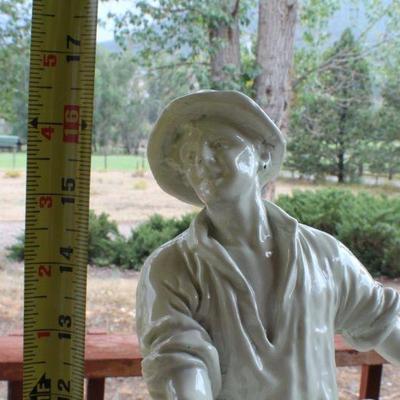 Lot #28: Vintage MARWALâ„¢ White ChalkWare Sculpture of Man w/ Harvest Basket