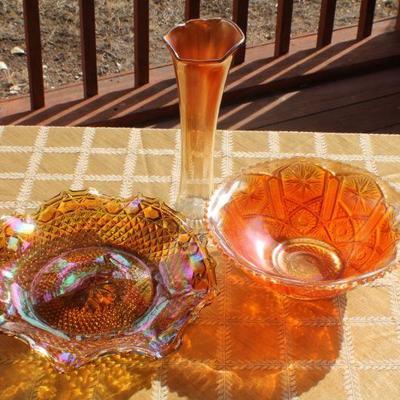 Lot #33: Vintage Group of Assorted Carnival Glass Bowls and Vase