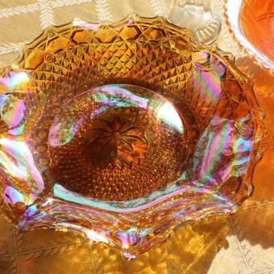 Lot #33: Vintage Group of Assorted Carnival Glass Bowls and Vase
