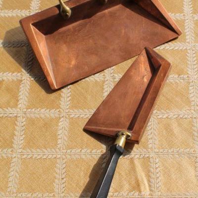Lot #35: Vintage Hand Mirror and Copper Crumb Duster Set