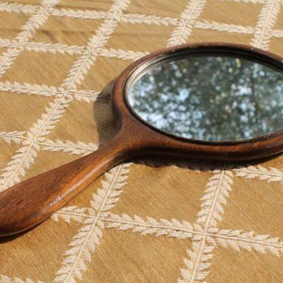 Lot #35: Vintage Hand Mirror and Copper Crumb Duster Set