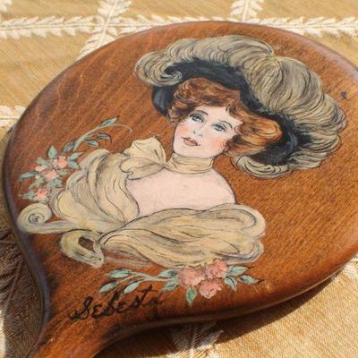 Lot #35: Vintage Hand Mirror and Copper Crumb Duster Set