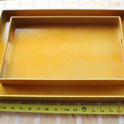 Lot #37: (2) Pier 1â„¢ Serving Trays Gold w/ HALLâ„¢ 6-Cup Teapot