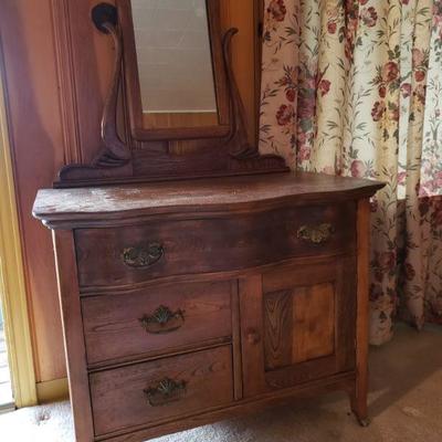 Lot 42: Antique Dresser with Mirror 
