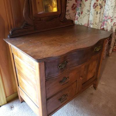 Lot 42: Antique Dresser with Mirror 