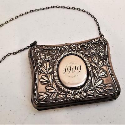 Lot #50  Stunning Antique Sterling Silver Purse - dated 1909