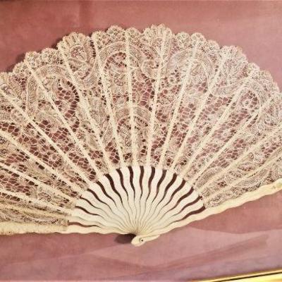 Lot #52  Antique French Ivory/Celluloid fan in shadow Box