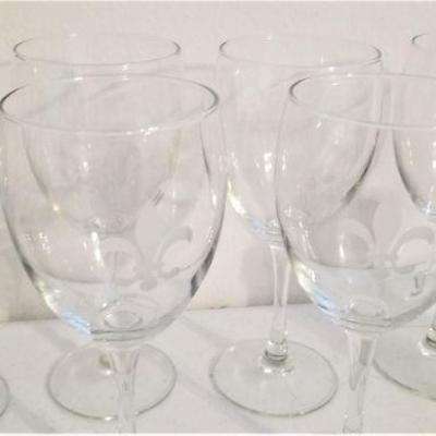 Lot #54  Lot of Fleur di Lis Kitchen Items - Glasses/Salt-Pepper/Shaker