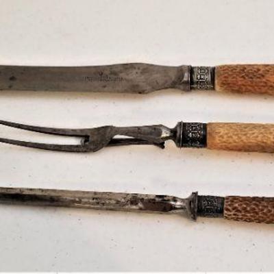 Lot #59  Victorian Carving Set with Antler/Silverplate handles