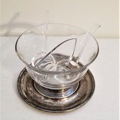 Lot #60  Divided Glass condiment dish with Sterling Silver base