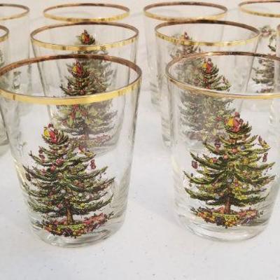 Lot #63 Set of 12 Christmas Tree Rocks Glasses - vintage barware