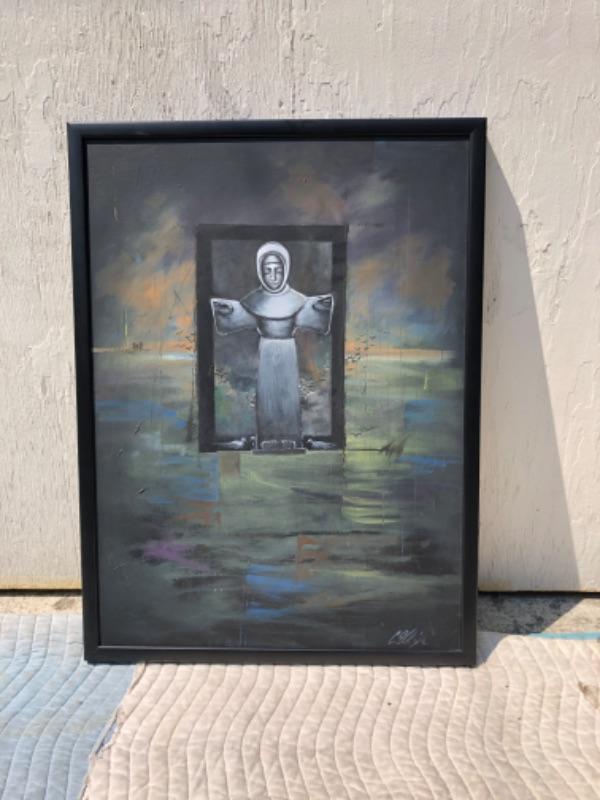 6. Framed Modern Art Oil Painting of A Monk in Abstract Surrounding ...