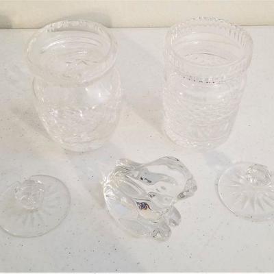 Lot #73  Waterford Crystal Lot - 2 Jam Jars, figurine