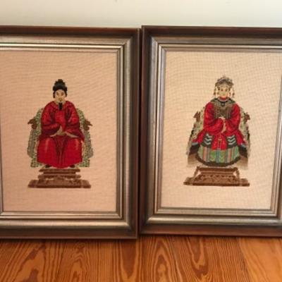 Lot #138 Pair of Oriental Framed Needlepoint Art