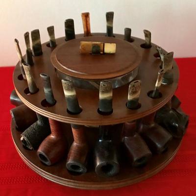 Lot of 18 Vintage Pipes With Wooden Stand