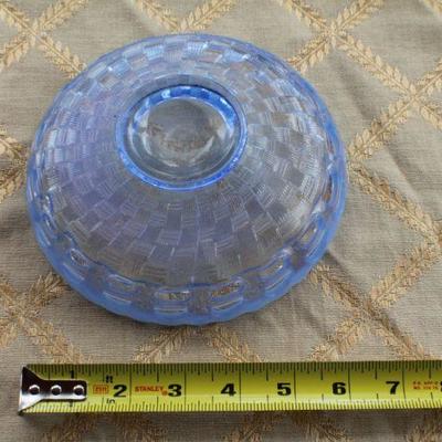 Lot #46: Vintage Pair of Colored Art Glass Mid Century Modern Collectibles (Covered Purple Dish and Lattice Bowl)