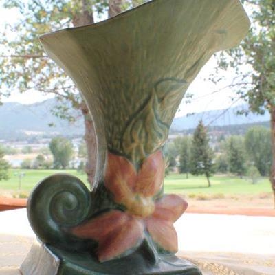 Lot #49: Vintage ROSEVILLEâ„¢ Hand Painted Mid Century Modern Vase