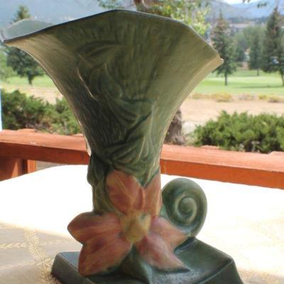 Lot #49: Vintage ROSEVILLEâ„¢ Hand Painted Mid Century Modern Vase