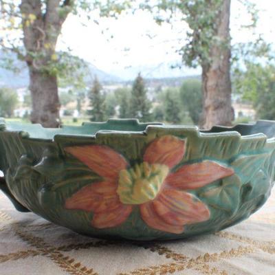 Lot #54: Large Vintage ROSEVILLEâ„¢ Hand Painted Bowl