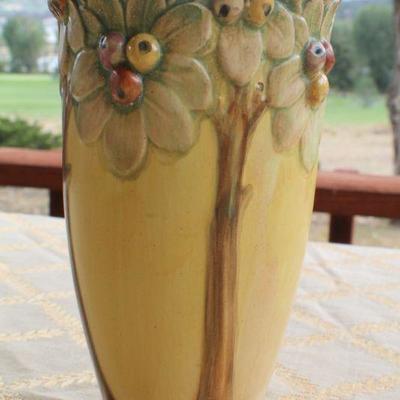 Lot #55: Vintage Hand Painted Mid Century Modern Tree Theme Vase