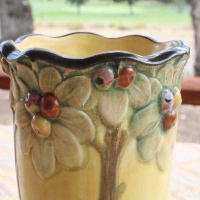 Lot #55: Vintage Hand Painted Mid Century Modern Tree Theme Vase