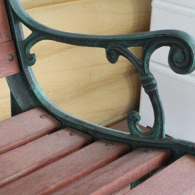 Lot #57: Vintage Heavy Iron and Wood Front Porch Bench w/ Flower Theme Back Accent