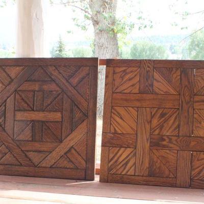 Lot #63: Pair of Vintage Wood Cross Cut Design Table Tops / Accent Boards