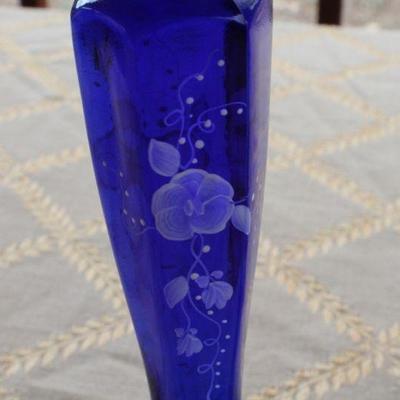 Lot #69: Pair of FENTONâ„¢ Dark Blue Hand Painted Art Glass Candlestick Holders SIGNED by Artist