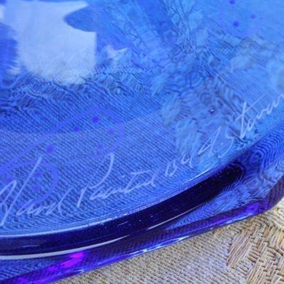 Lot #69: Pair of FENTONâ„¢ Dark Blue Hand Painted Art Glass Candlestick Holders SIGNED by Artist