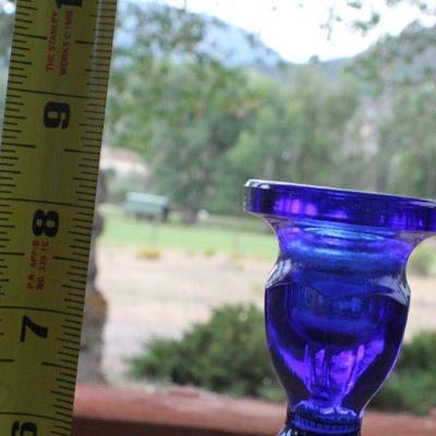 Lot #69: Pair of FENTONâ„¢ Dark Blue Hand Painted Art Glass Candlestick Holders SIGNED by Artist
