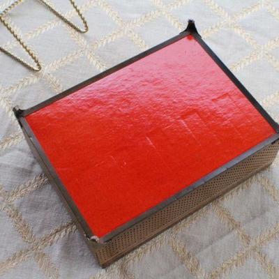 Lot #71: Vintage Mid Century Modern Flower Themed Jewelry/Trinket Box Gold Tone Metal Case
