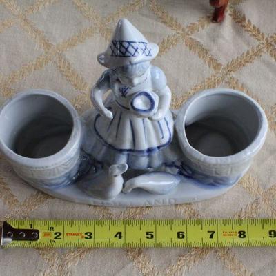 Lot #75: Porcelain BLOOM RITEâ„¢ Figure and Stoneware SIGNED Hand Painted Serving Dish