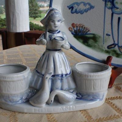 Lot #75: Porcelain BLOOM RITEâ„¢ Figure and Stoneware SIGNED Hand Painted Serving Dish