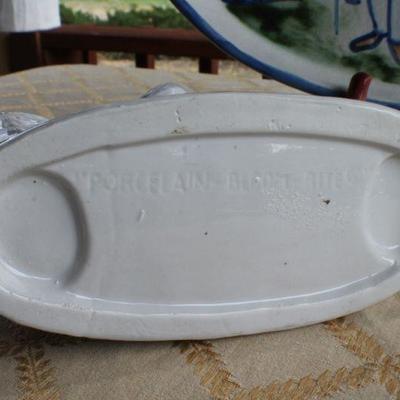 Lot #75: Porcelain BLOOM RITEâ„¢ Figure and Stoneware SIGNED Hand Painted Serving Dish