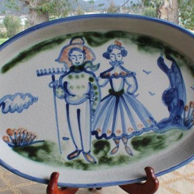 Lot #75: Porcelain BLOOM RITEâ„¢ Figure and Stoneware SIGNED Hand Painted Serving Dish